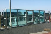 Glass railing at dock gate
