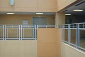 glass railing in office building