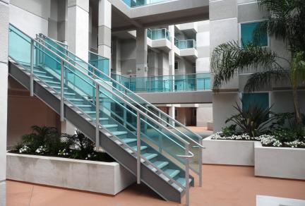 aluminum stair railing with glass panel inserts for Lobby Stairs and walk ways